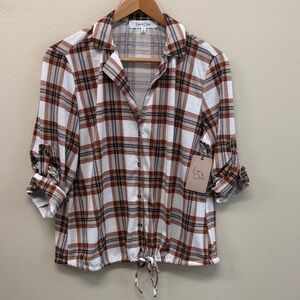 Eden & Olivia Plaid Button Down Tie Waist Shirt SzM NWT